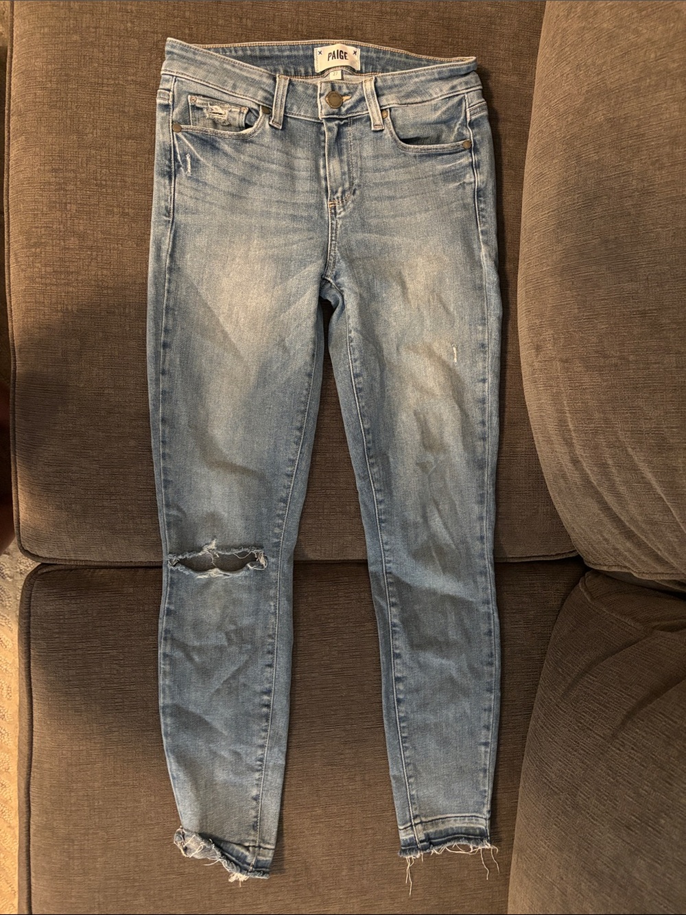 PAIGE Light Wash Ripped Skinny Jeans